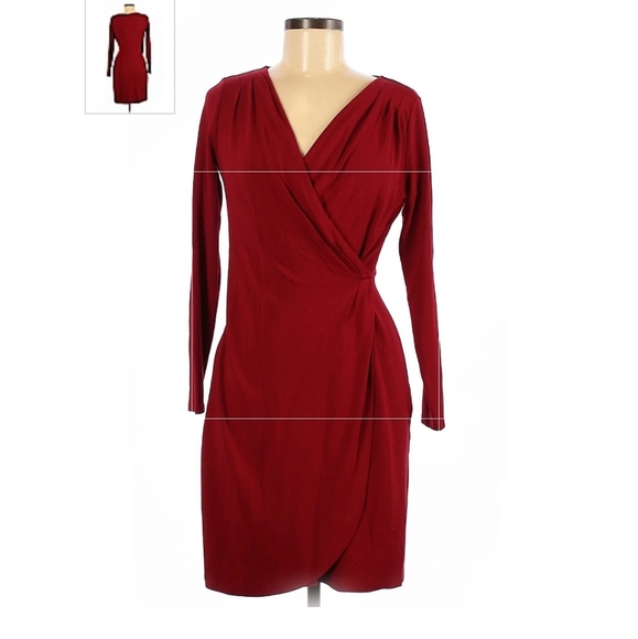 Ann Taylor Shirred Faux Wrap Dress Sz 0 Red - Picture 3 of 9
